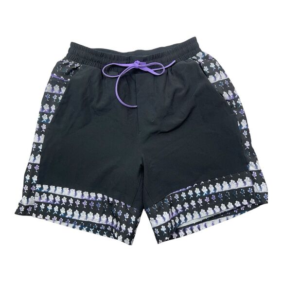 Lululemon Men's Pool Shorts SMALL 7" Unlined Zip pocket Drawstring Purple Flower - Picture 1 of 7